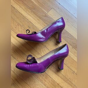 Vintage Bellini wine oxblood purple heels shoes snakeskin 8.5 curl pointed 60s